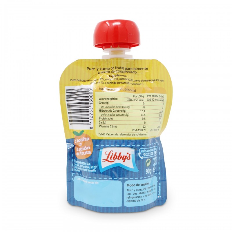 LIBBY'S TUFRUTI PURE DE MELOCOTON MANGO BOLSITAS 90 g.