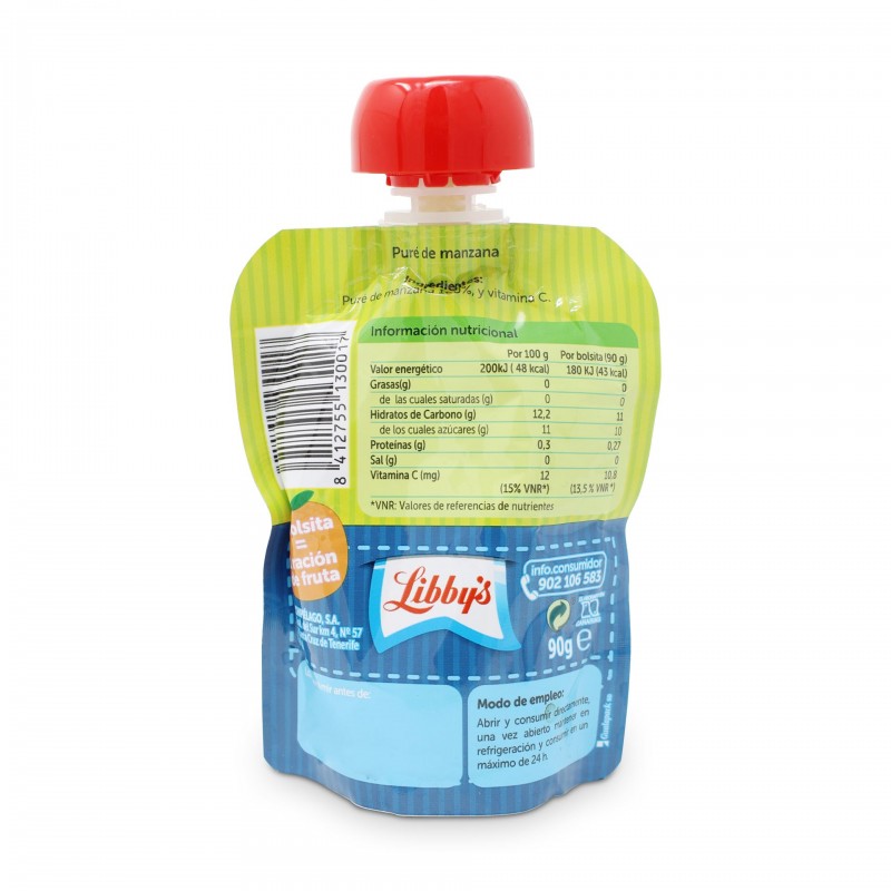 LIBBY'S TUFRUTI PURE DE MANZANA BOLSITAS 90 g.